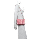 Metallic Calfskin Chevron Quilted Small Statement Flap Pink