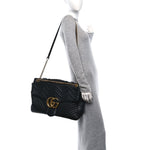 Calfskin Matelasse Maxi GG Marmont Top Handle Shoulder Bag Black