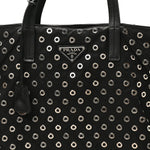 Tessuto Nylon Calfskin Grommet Tote Black