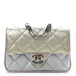 Gradient Metallic Calfskin Quilted Clutch Silver Blue Yellow Purple