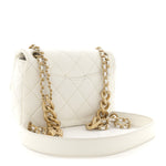 Shiny Lambskin Quilted Mini Flap White