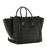 Crocodile Embossed Calfskin Medium Phantom Luggage Black