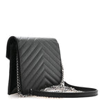 Grain De Poudre Matelasse Chevron Monogram Envelope Chain Wallet Black
