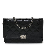 Patent Calfskin Quilted Boy Wallet On Chain WOC Black