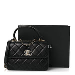 Lambskin Quilted Small Trendy CC Dual Handle Flap Bag Black