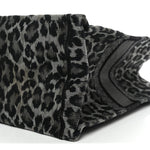 Canvas Mizza Embroidered Large Leopard Book Tote Grey