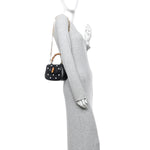 Sequin Lizard Embossed GG Mini Bamboo 1947 Top Handle Chain Bag Black White