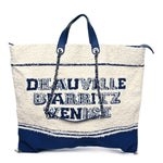 Mixed Fibers Lambskin Venise Biarritz Maxi Tote Blue White