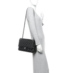 Lambskin Quilted Jumbo Double Flap Black