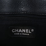 Metallic Grained Calfskin Medium Woven Chain Shopping Bag Black