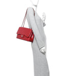 Caviar Quilted Jumbo Double Flap Dark Red