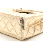Metallic Shiny Aged Calfskin Quilted Nano Kelly Shopper Gold