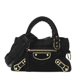 Baby Daim Suede Gold Metallic Edge Hardware Mini City Black