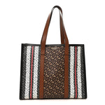 E-Canvas Monogram Stripe Book Tote Black Bridle Brown