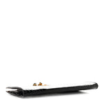 Calfskin Crocodile Embossed Knuckle Flat Clutch Black Gold