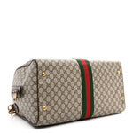 GG Supreme Monogram Textured Dollar Calfskin Web Medium Ophidia Carry-On Duffle Bag Beige Ebony New Acero