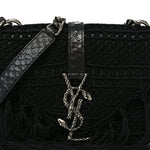 Calfskin Crochet Baby Monogram Chain Satchel Black