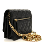 Lambskin Quilted CC Pearl Enamel Clutch on Chain WOC Black