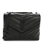 Calfskin Y Quilted Monogram Monochrome Small Loulou Chain Satchel Black