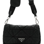 Re-Nylon Quilted Padded Flap Shoulder Bag Black