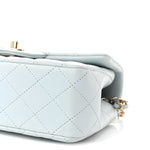 Lambskin Quilted Mini Top Handle Rectangular Flap Light Blue