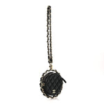 Lambskin Quilted Chain Round Mini Clutch Black