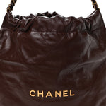 Shiny Calfskin Quilted Small Chanel 22 Dark Brown