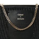 X MIFUKO Raffia Calfskin Mini Chain Basket Black