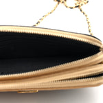 Suede Shiny Lambskin Quilted Phone Holder With Chain Black Beige