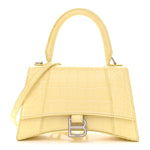 Calfskin Crocodile Embossed Small Hourglass Top Handle Bag Pale Yellow
