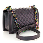 Iridescent Goatskin Quilted Medium Boy Flap Purple