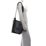 Smooth Calfski Large Woven Pebble Bucket Bag Black