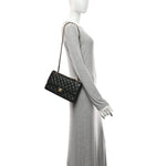 Lambskin Quilted Medium Double Flap Black