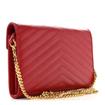 Grain De Poudre Matelasse Chevron Monogram Chain Wallet Red