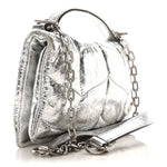 Metallic Crinkled Nappa Pillow Quilted Tiny Softie Bag Silver