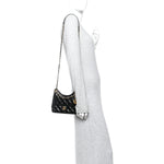 Shiny Crumpled Calfskin Quilted Small Wavy CC Hobo Black