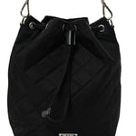 Tessuto Nylon Quilted Drawstring Bucket Bag Black