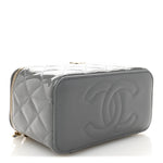 Patent Quilted Quilted Small Top Handle Vanity Case With Chain Grey