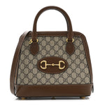 GG Supreme Monogram Azalea Calfskin Small Horsebit 1955 Top Handle Bag Beige Ebony Brown Sugar