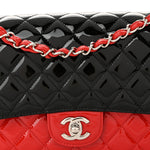 Patent Calfskin Quilted Bi-Color Medium Double Flap Black Red
