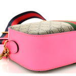 GG Supreme Monogram Textured Dollar Calfskin Web Ophidia Small Crossbody Bag Beige Ebony Fuchsia