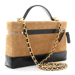 Suede Calfskin Shiny Lambskin Quilted Top Handle Slim Vanity Case With Chain Beige Black
