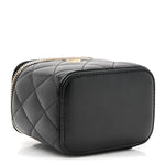 Lambskin Quilted Mini Pearl Crush Vanity Case With Chain Black