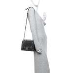 Metallic Patent Micro-Cannage Medium Diorama Flap Bag Onyx Black
