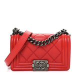 Calfskin Double Stitch Small Boy Flap Red