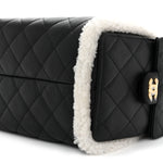 Crumpled Sheepskin Shearling Quilted Small Chanel 25 Handbag Black White