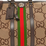 Monogram Jumbo GG Textured Dollar Calfskin Web Large Duffle Bag Camel Ebony