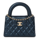 Metallic Aged Calfskin Quilted Nano Kelly Shopper Navy