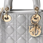 Lambskin Cannage Mini Lady Dior Gray Opaline