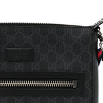 GG Supreme Monogram Appia Calfskin Web Flat Messenger Bag Black Grey